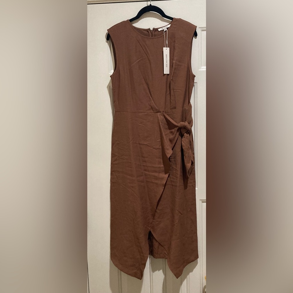 Zoe & Claire lightweight mocha faux wrap dress